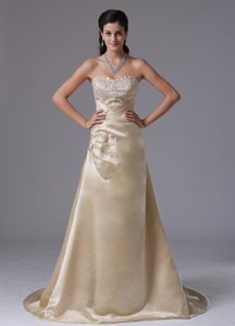 Sweetheart Satin Prom DressCourt with Appliques in Champagne
