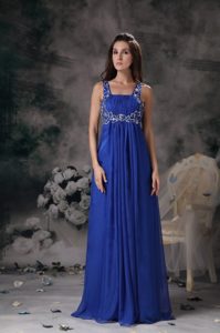 Ruching Chiffon Prom DressCourt with Appliques and Straps in Blue