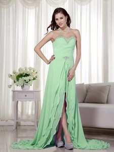 Light Green High Low Chiffon Beaded Sweetheart Prom Dresses with