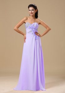 Beading and Hand Made Flowers Decorated Up Bodice Lilac Chiffon Prom Dress