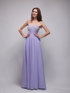 Lilac Empire Strapless Chiffon Ruched Prom Formal Dress with Beading for Cheap