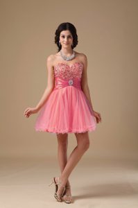 Lovely Watermelon Sweetheart Short Organza Beaded Prom Dresses