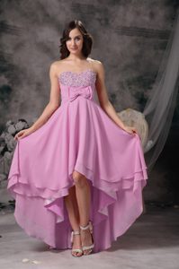 Sweet Pink Sweetheart High-low Chiffon Prom Dress with Beading and Bow