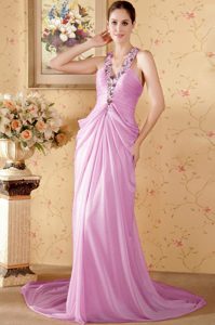 New Pink Column Halter Top Chiffon Beaded and Ruched Prom Graduation Dress