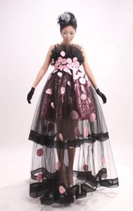 Exquisite Black and Pink Tulle Prom Dress with Sequins and Appliques for Women