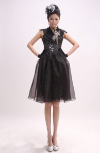 Black High Neck and Cap Sleeves 2013 Prom Dresses with Sequins on Promotion