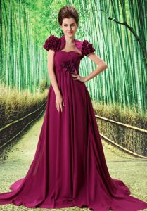 Beautiful Prom Dresses with Hand Made Flower and Ruching on Wholesale Price