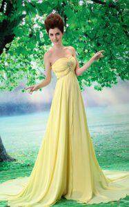 Pretty Light Yellow Simple Sweetheart Chiffon Prom Dress with Court Train