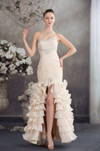Champagne High Slit Prom Holiday Dress with Beading and Ruffled Layers in 2013