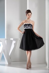 Black and White Knee-length Chiffon Prom Gown Dress with Lace for Custom Made