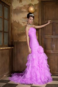 Lavender Mermaid Sweetheart Prom Dresses with Hand Made Flower and Ruffles