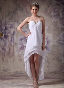 Simple White V-neck High-low Chiffon Prom Dress with Beading for Custom Made