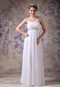 Elegant Empire Strapless Chiffon Prom Dress for Wedding with Appliques on Sale
