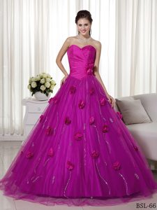 Sweetheart Fuchsia Prom Dress for Quince in with Flowers