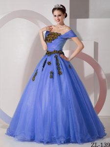 Modest Off The Shoulder Organza Dress for Quince with Appliques on Sale
