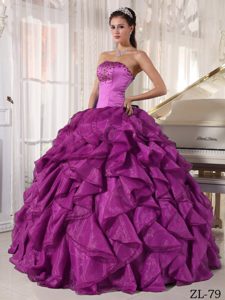 Brand New Strapless Quince Dress in Eggplant Purple in Satin and Organza