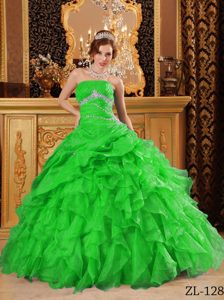 Cute Green Organza Beading Dress for Quinces to Long with Ruffles