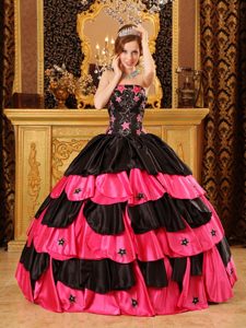 Lovely Black and Red Strapless Taffeta Beading Dresses for a Quinceanera