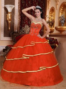 Recommended Rust Red Sweetheart Quinceanera Dresses in Satin and Tulle