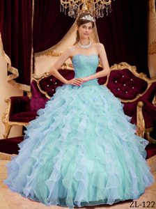 Special Blue Sweetheart Quinceanera Gown Dress in Organza with Beading