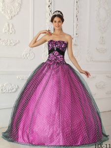 Strapless Sweet Sixteen Dresses in Black and Fuchsia in Taffeta and Tulle