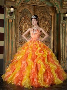 Fave Orange Quinceaneras Dress in Organza with Ruffles on Sale