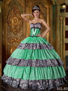 Timeless Sweetheart Long Quinceanera Dresses in Zebra with Ruffles