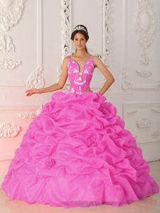 Wanted Hot Pink Dresses for Quinceanera with Straps in Satin and Organza