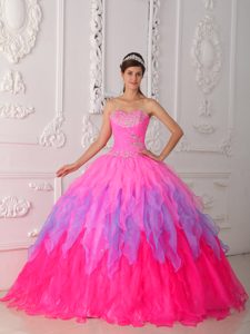 Well-packaged Hot Pink Organza Beading Sweetheart Quinceaneras Dress