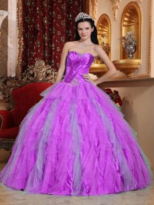 Attractive Fuchsia Tulle Beading Sweetheart Quinceanera Gowns to Floor