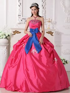 Sophisticated Hot Pink Strapless Dresses for a Quince with Blue Bowknot