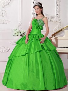 Romantic Spring Green Quinceanera Gown Dresses with Spaghetti Straps