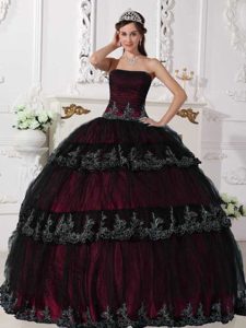 Attractive Strapless Appliqued Quinceaneras Dresses in Taffeta and Tulle