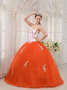 Surprising Sweetheart Appliqued Quince Dresses in White and Orange Red