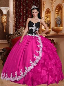Good Quality Hot Pink and Black Halter Sweet Sixteen Quinceanera Dress