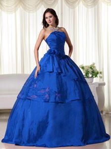 Dazzling Blue Ball Gown Strapless Quinces Dresses in Taffeta with Flowers