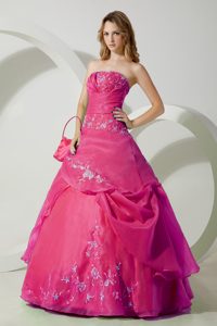Military Hot Pink Quinceanera Dress in Chiffon with Embroidery
