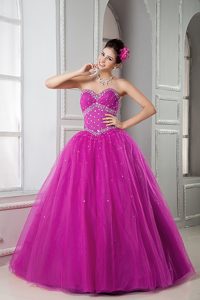 Fuchsia Ball Gown Sweetheart Cheap Quinceanera Gown Dress in Tulle