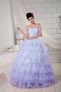 Lilac Ball Gown Sweetheart Organza Quinceanera Gowns with Beading