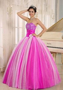 Inexpensive Muti-Color Strapless Tulle Quinceanera Dresses with Flowers