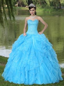 Discount Beaded Sweetheart Aqua Blue Quinceanera Dress with Ruffles