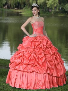 Strapless Beaded Ball Gown Dresses for Quince on Promotion in Taffeta