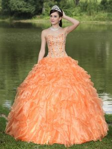 Sweetheart Beaded Orange Sweet Sixteen Quinceanera Dresses on Sale