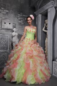 Strapless Muti-Color Low Price Quinceanera Dress in Taffeta and Organza