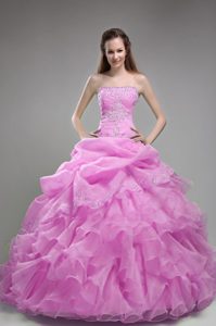 Baby Pink Strapless Cheap Dresses for Quince with Beading and Ruffles