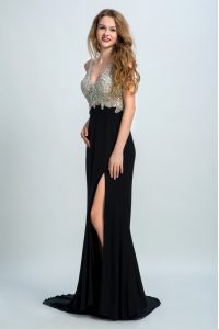 Lovely Black Straps Neckline Beading Prom Party Dress Sleeveless Backless