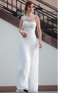 White Prom Dress Prom and Party and For with Beading and Lace Bateau Sleeveless Zipper