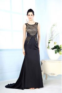 Black Sleeveless Beading Floor Length Dress for Prom