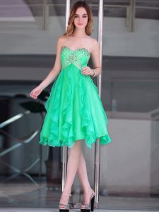 Pretty Green Sleeveless Floor Length Beading Zipper Prom Dress