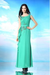 Luxurious Green Column/Sheath Beading and Appliques Prom Evening Gown Zipper Organza Sleeveless Floor Length